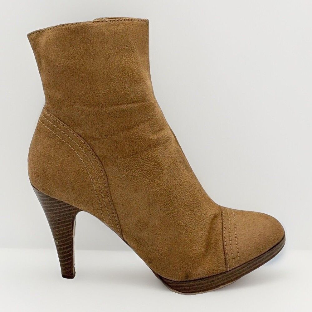 TOP Moda Women Ankle Boots Faux Suede Stiletto High Heel Side Zip Brown Size 9